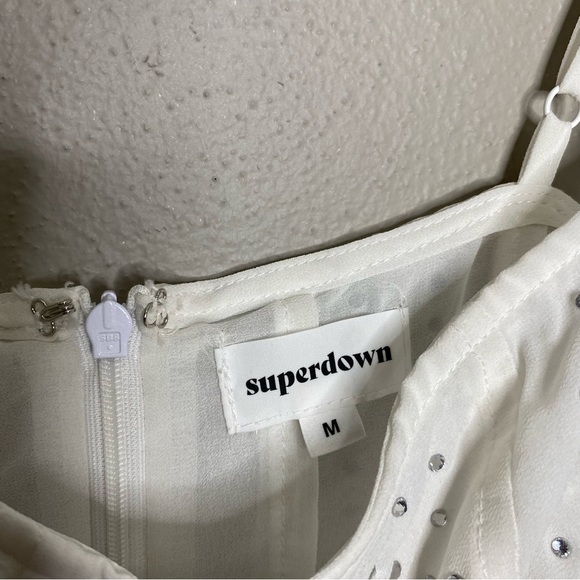 Revolve Superdown Carina Sheer Rhinestone Dress in White bachelorette bridal med - Picture 4 of 9